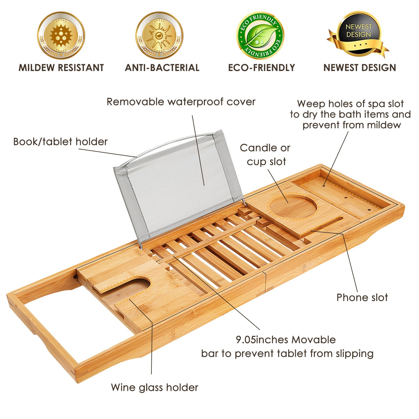 Bathtub Caddy Tray Crafted Bamboo Bath Tray Table