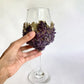 Set of 2 Crystal Wine Glasses with Gold Plated Purple Amethyst Agate
