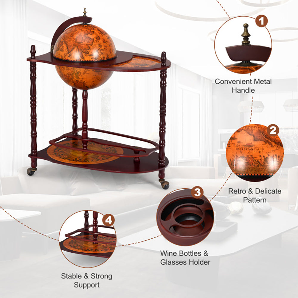 Vintage Globe Rolling Wine Bar Cart