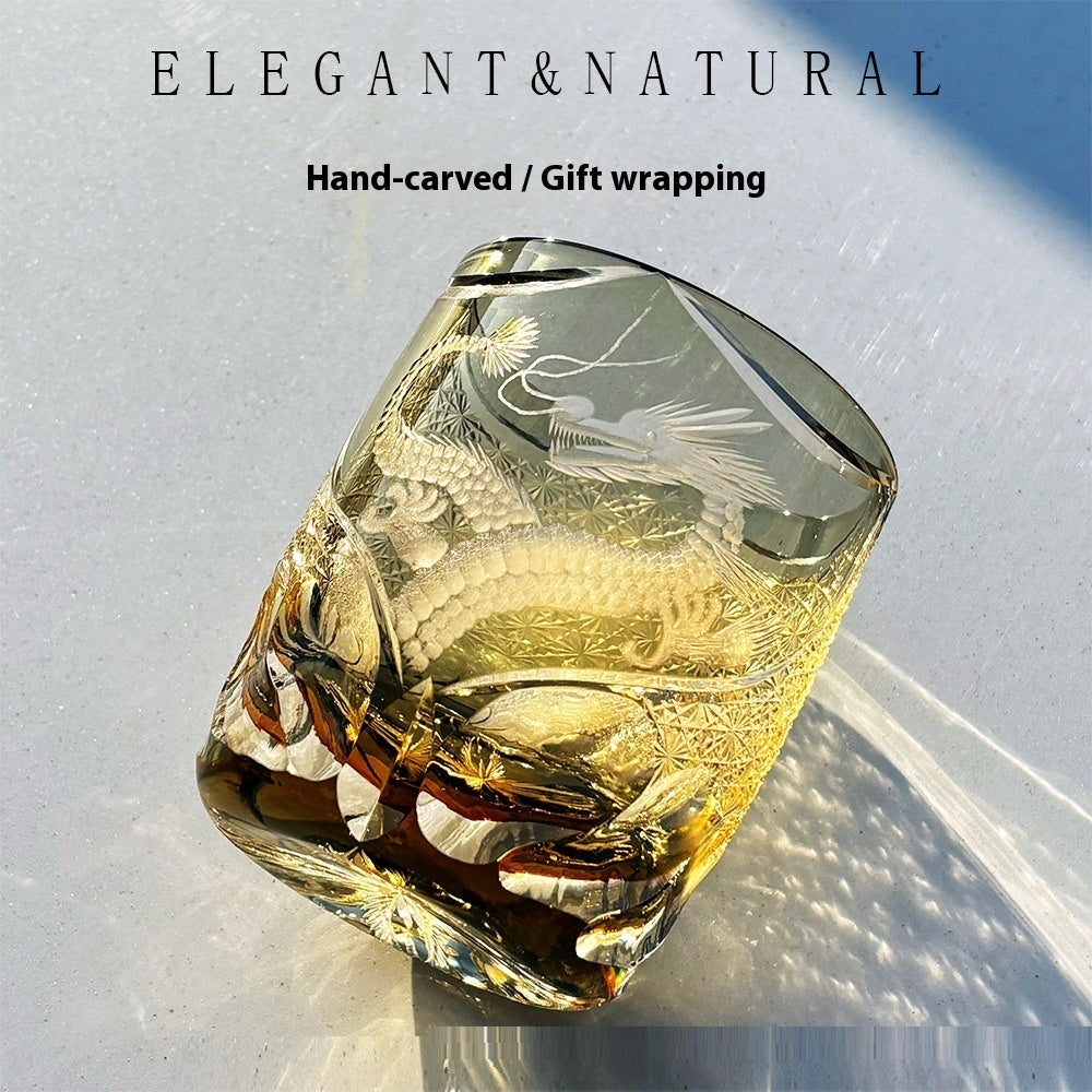 Hand Carved Crystal Glass Whiskey Small Glass Cup