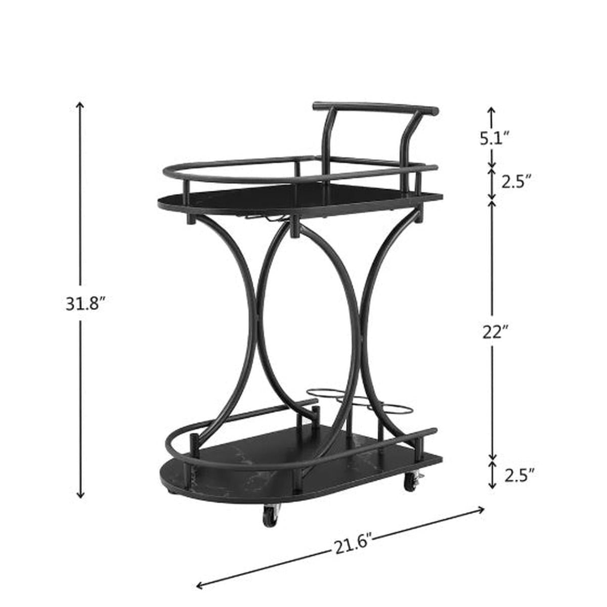 2-Tier Bar Cart Wine Cart Trolley For Living Room