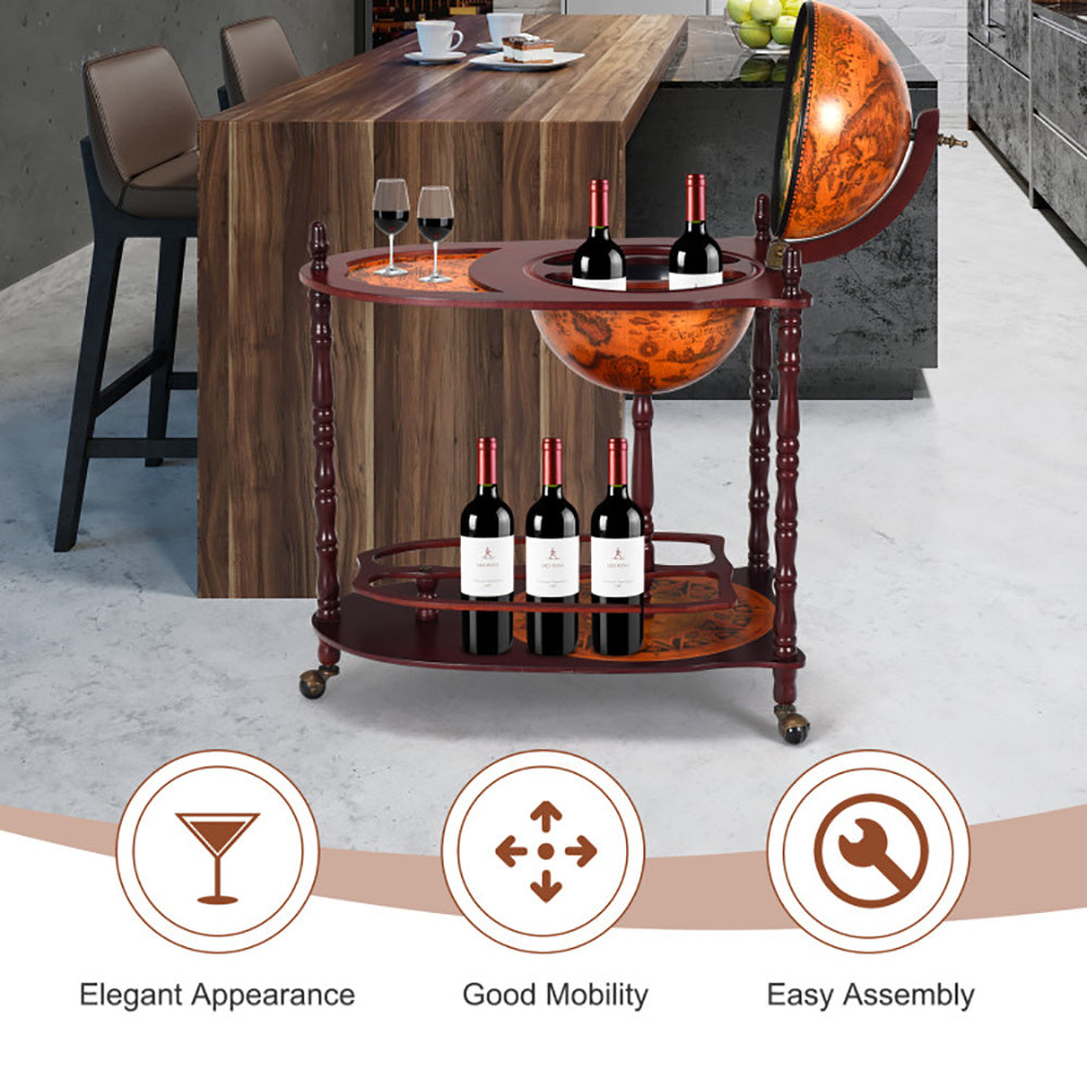 Vintage Globe Rolling Wine Bar Cart