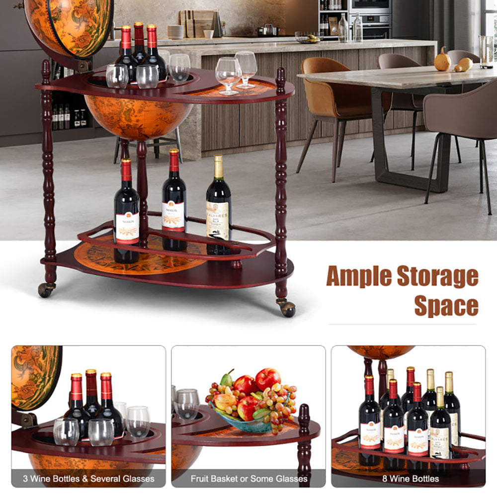 Vintage Globe Rolling Wine Bar Cart