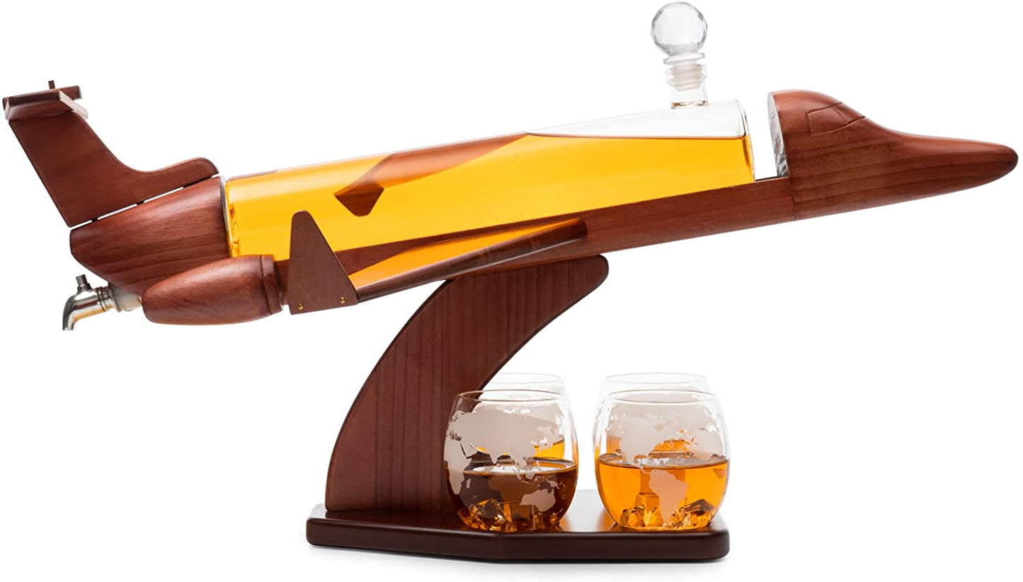 Jet Airplane Wine & Whiskey Decanter Set