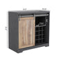 32" Charcoal And Natural Wood Barn Door Bar Cabinet