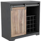 32" Charcoal And Natural Wood Barn Door Bar Cabinet