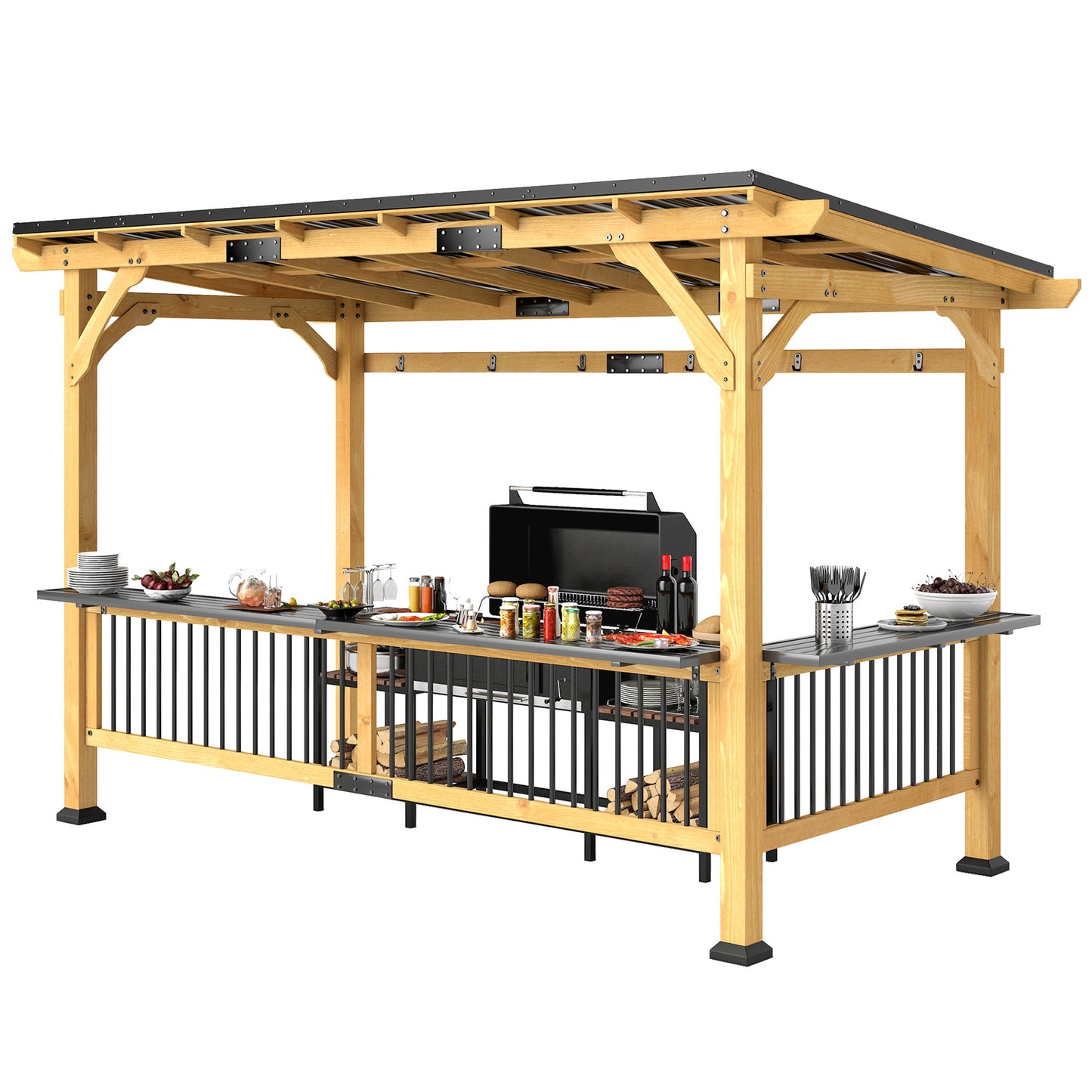 Outdoor Hardtop Grill Gazebo With Metal Roof