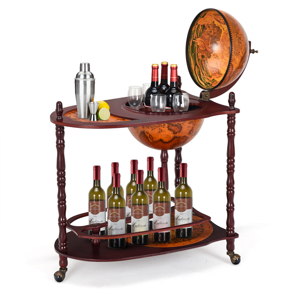 Vintage Globe Rolling Wine Bar Cart