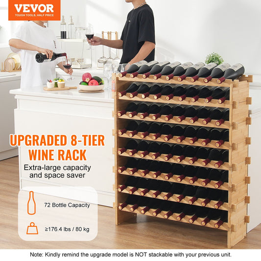 72 Bottle Modular Wine Rack Bamboo Wood Display