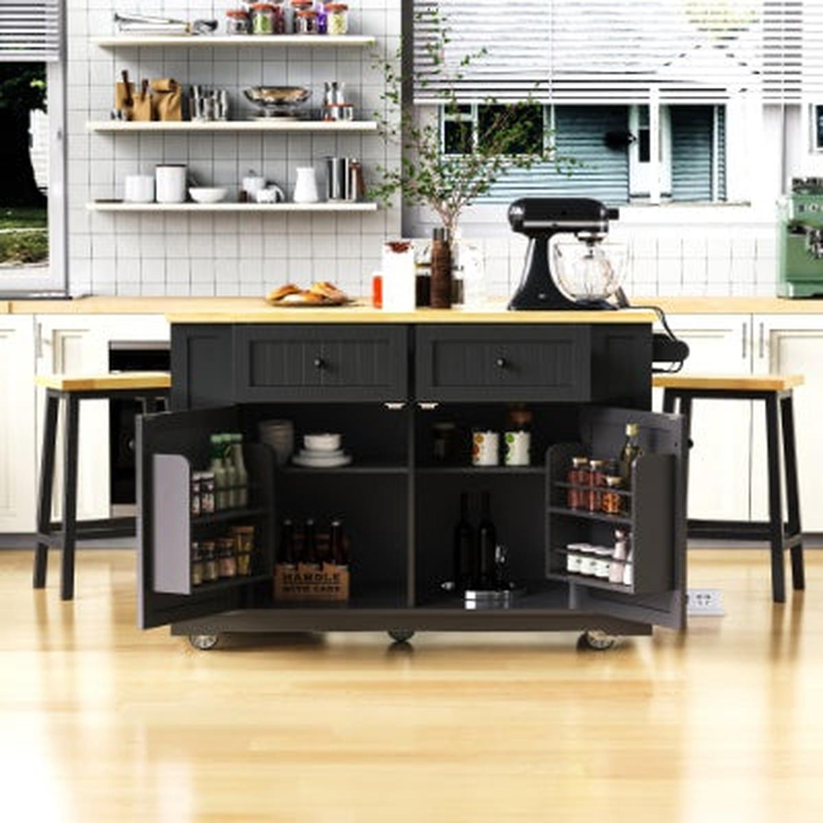 Large Kitchen Island With 2 Bar Stools