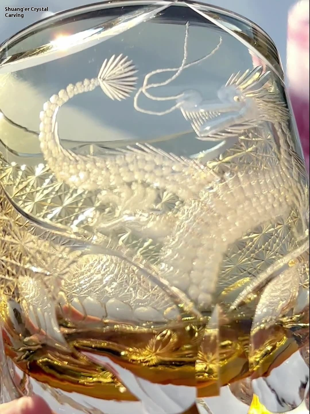 Hand Carved Crystal Glass Whiskey Small Glass Cup