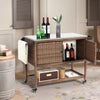 Rolling Rattan Beverage Bar Counter Table