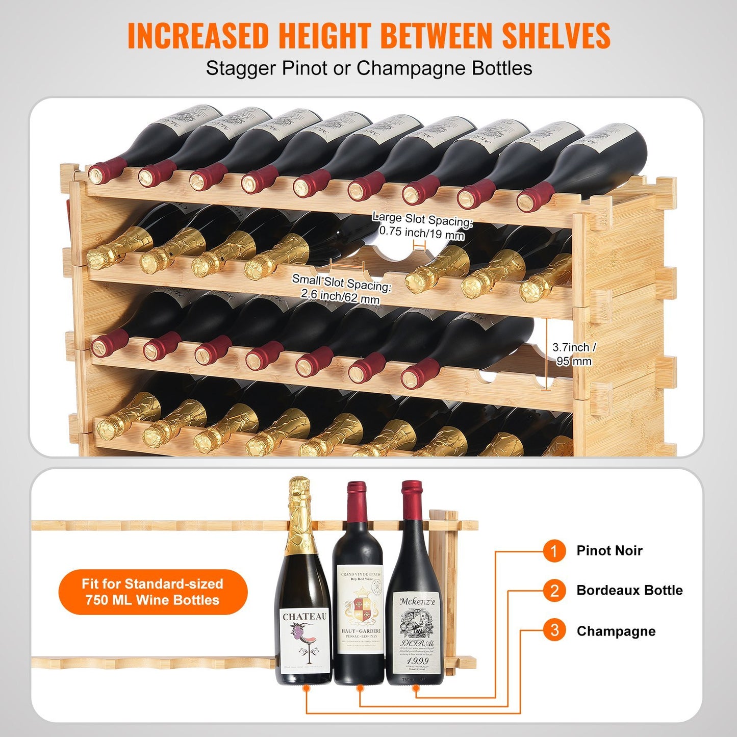 72 Bottle Modular Wine Rack Bamboo Wood Display