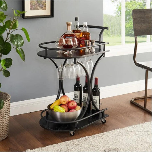 2-Tier Bar Cart Wine Cart Trolley For Living Room