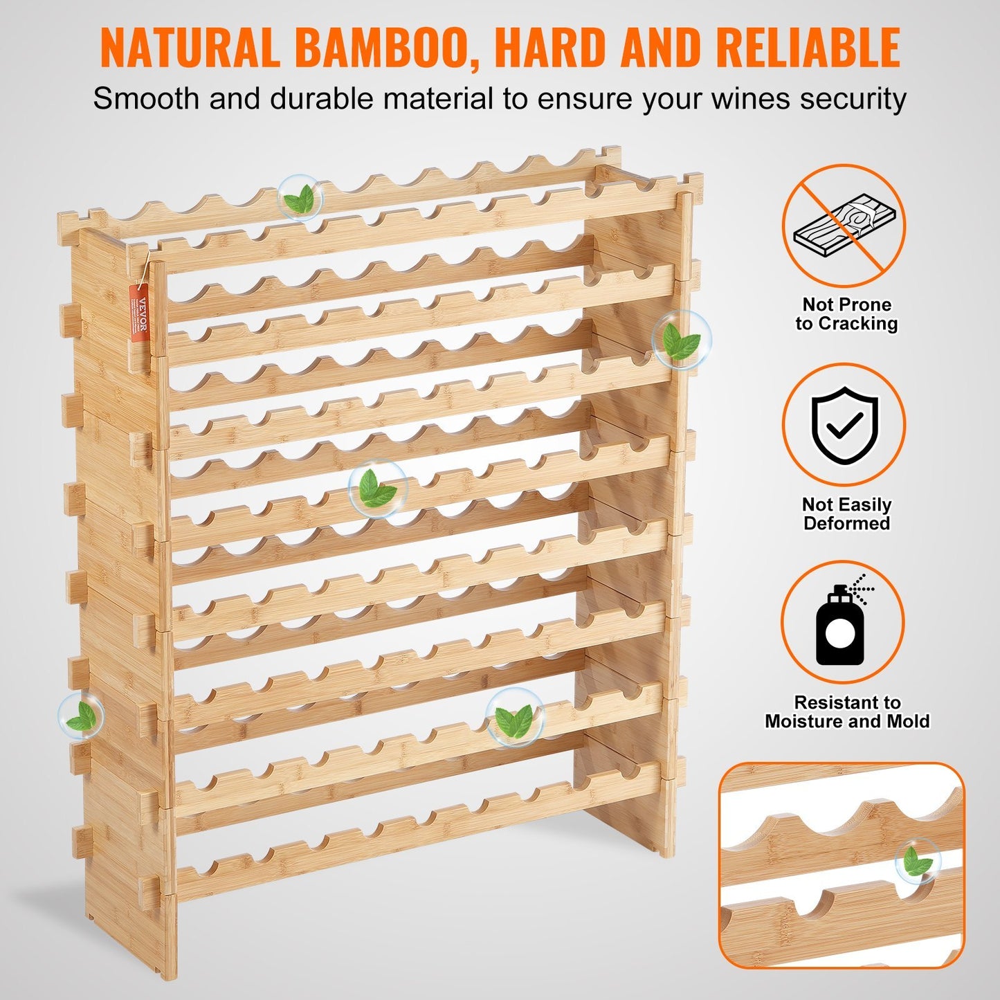 72 Bottle Modular Wine Rack Bamboo Wood Display