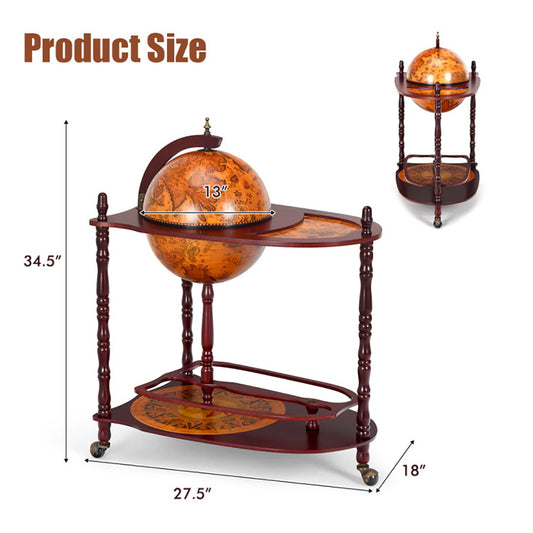 Vintage Globe Rolling Wine Bar Cart