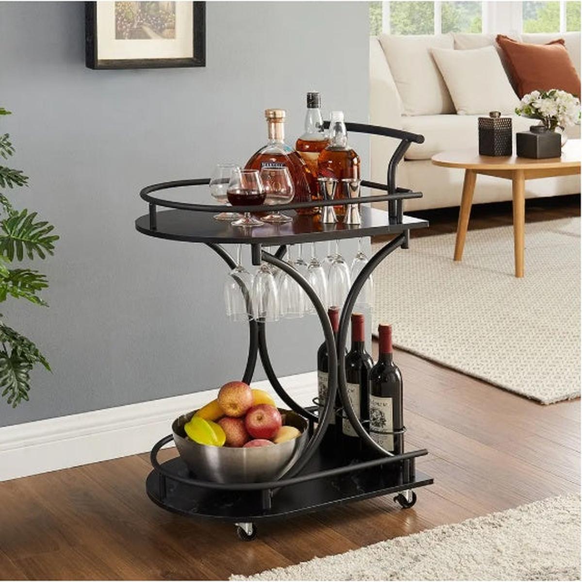 2-Tier Bar Cart Wine Cart Trolley For Living Room