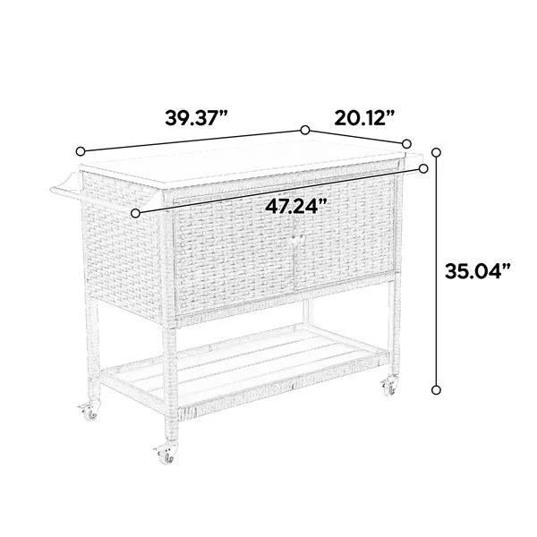 Rolling Rattan Beverage Bar Counter Table